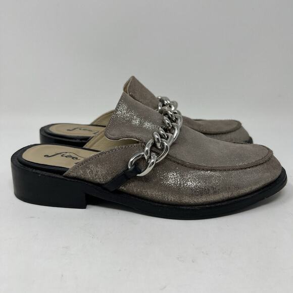 Free People Vida Silver Metallic Chain Leather Mules EU 36 Women’s Size 5.5-6 - Picture 3 of 11